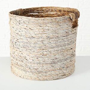 Woven Storage Baskets, Set of 3, Chunky Weave, Rustic Natural Accents, Cut Out Handles, Various Sizes 10.25 Inches - 16.25 Inches, Romantic Beach Chic White Washed Banana Leaf Baskets,