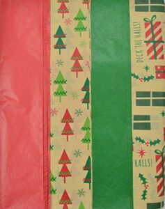 christmas kraft tissue paper printed and solid- 100 sheets