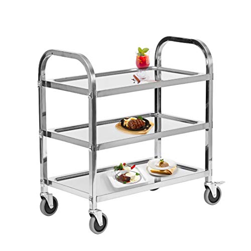 Hyner Stainless Steel 3 Tier Utility Cart Kitchen Trolley Catering Storage Cart with Universal Wheels Easy to Assemble& Move for Kitchen Restaurant Hotel Cafe Home,29.5"*15.7"*32.3"