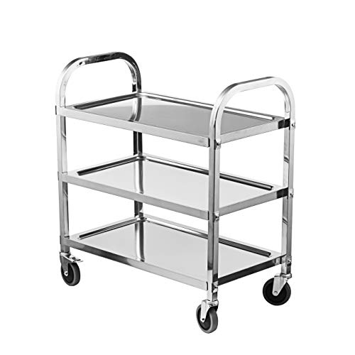 Hyner Stainless Steel 3 Tier Utility Cart Kitchen Trolley Catering Storage Cart with Universal Wheels Easy to Assemble& Move for Kitchen Restaurant Hotel Cafe Home,29.5"*15.7"*32.3"
