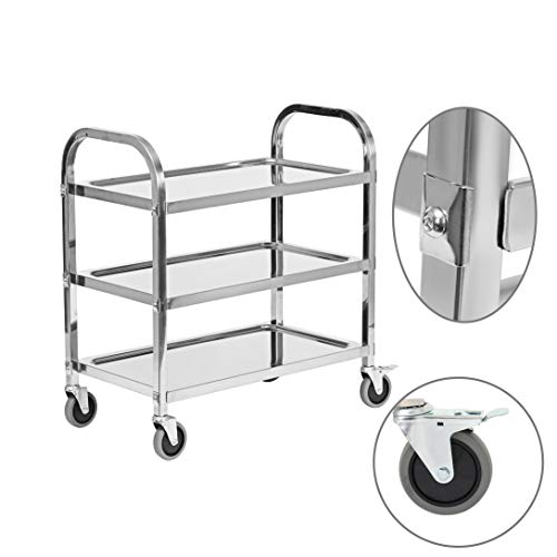 Hyner Stainless Steel 3 Tier Utility Cart Kitchen Trolley Catering Storage Cart with Universal Wheels Easy to Assemble& Move for Kitchen Restaurant Hotel Cafe Home,29.5"*15.7"*32.3"