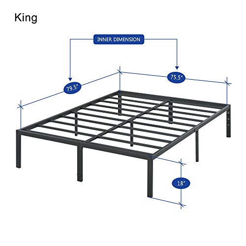 Olee Sleep 18 inch Heavy Duty King Steel Slat, No Box Spring Needed, Metal, Black