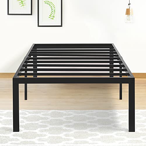 Olee Sleep 18 Inch Tall Heavy Duty Steel Slat Anti-slip Support Easy Assembly Mattress Foundation Maximum Storage Noise Free No Box Spring Needed, Black