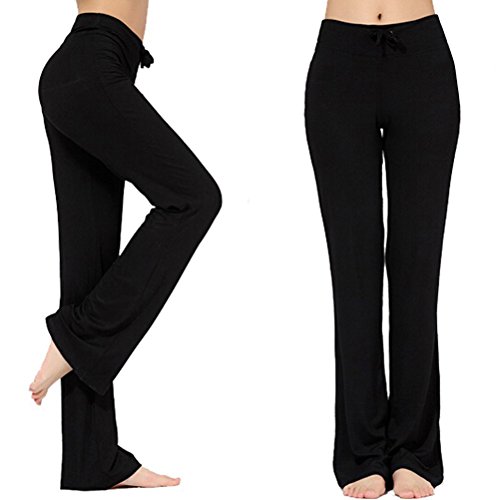 ADANIKI Women's Long Modal Comfy Drawstring Trousers Loose Straight-Leg for Yoga Running Sporting (Black, M)