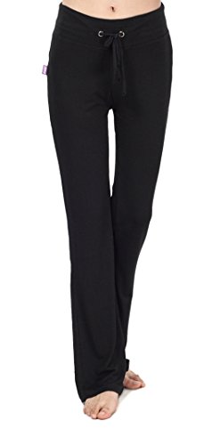 ADANIKI Women's Long Modal Comfy Drawstring Trousers Loose Straight-Leg for Yoga Running Sporting (Black, M)