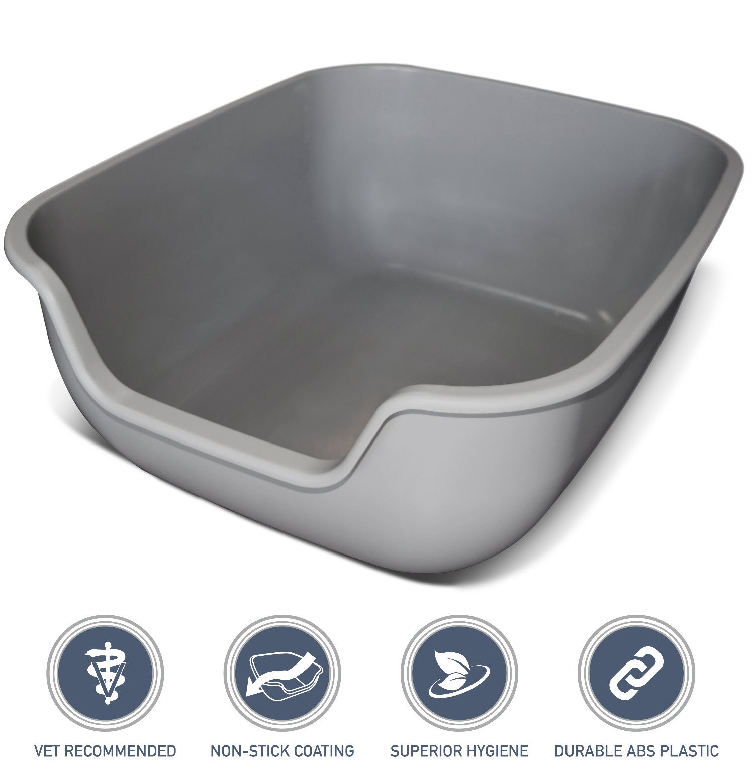 PetFusion BetterBox Non-Stick Large Litter Box. Pet Safe Non-Stick Coating for Easier Cleaning & Superior Hygiene. Open Top Box Promotes Healthy Usage. Litter Pans Made of Stronger ABS Plastic, Grey