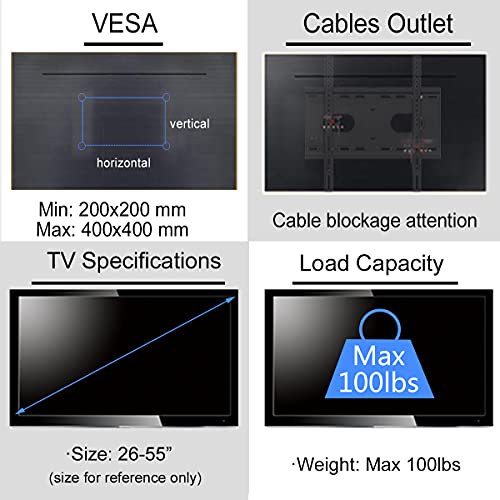 Suptek Ceiling TV Mount Fits Most 26-55 inch LCD LED Plasma Panel Display with Max VESA 400x400mm Loaded up to 45kg/100lbs Height Adjustable MC4602