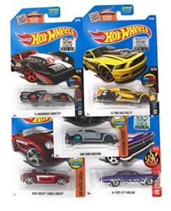 hot wheels muscle car madness 5 pack random diecast bundle set with various corvettes, mustangs, camaros, chargers, gto"s, firebirds, shelby, and more