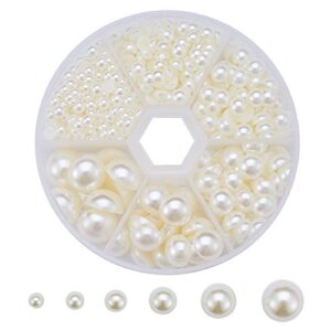 ph pandahall craft pearls flatback, 690pcs half round pearl beads 6 sizes pearl cabochon faux pearl beads for diy scrapbook phone case wedding decor hair accessory nail art, beige, 4/5/6/8/10/12mm