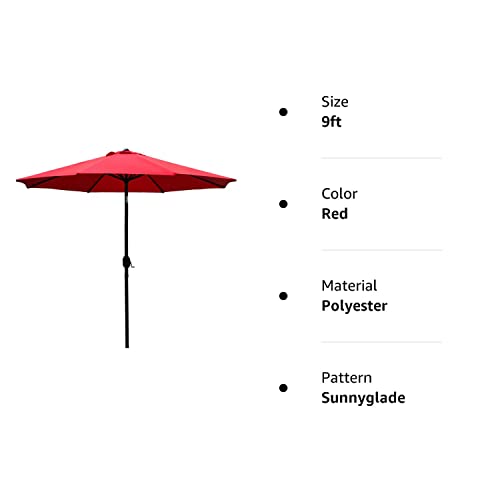 Sunnyglade 9' Patio Umbrella Outdoor Table Umbrella with 8 Sturdy Ribs (Red)