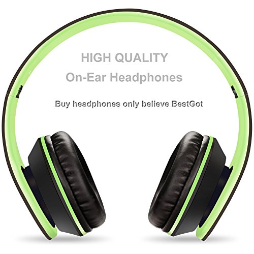 BESTGOT Kids Headphones BG6002 Children Headphones for Kids Boys Adult with Microphone Volume Control Foldable Headset with 3.5mm Plug Removable Cord (Black/Green)