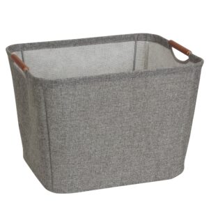 household essentials 624 medium tapered soft-side storage bin with wood handles, gray, grey
