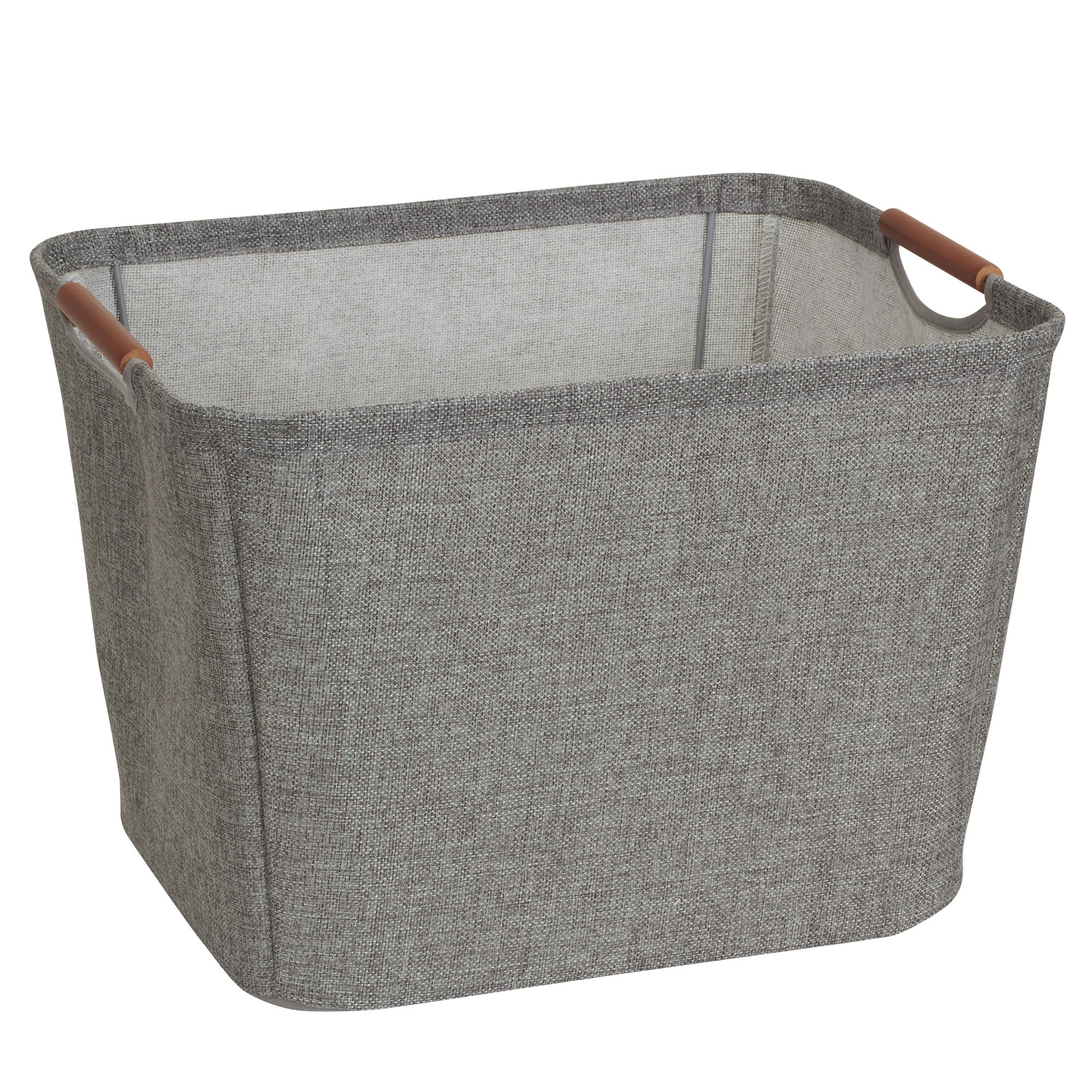 Household Essentials 624 Medium Tapered Soft-Side Storage Bin with Wood Handles, Gray, Grey