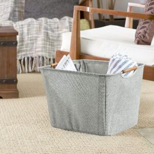 Household Essentials 624 Medium Tapered Soft-Side Storage Bin with Wood Handles, Gray, Grey