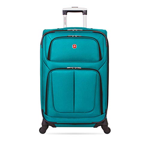 SwissGear Sion Softside Expandable Roller Luggage, Teal, Checked-Medium 25-Inch