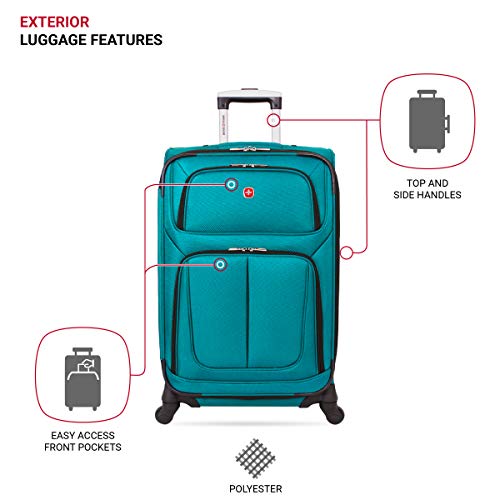 SwissGear Sion Softside Expandable Roller Luggage, Teal, Checked-Medium 25-Inch