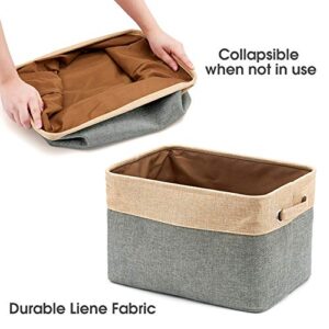 EZOWare Set of 3 Canvas Fabric Tweed Storage Organizer Cube Set W/Handles for Nursery Kids Toddlers Nursery Room - 15 L x 10.5 W x 9.4 H -Gray/Brown