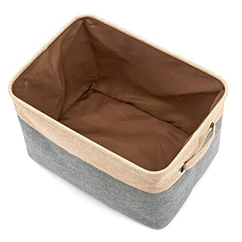 EZOWare Set of 3 Canvas Fabric Tweed Storage Organizer Cube Set W/Handles for Nursery Kids Toddlers Nursery Room - 15 L x 10.5 W x 9.4 H -Gray/Brown