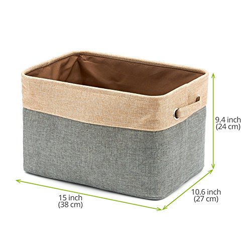 EZOWare Set of 3 Canvas Fabric Tweed Storage Organizer Cube Set W/Handles for Nursery Kids Toddlers Nursery Room - 15 L x 10.5 W x 9.4 H -Gray/Brown