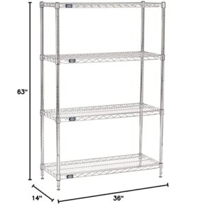 Nexel 14" x 36" x 63", 4 Tier Adjustable Wire Shelving Unit, NSF Listed Commercial Storage Rack, Chrome Finish, leveling feet