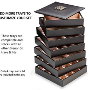 Glenor Co Jewelry Organizer Tray - 4 Stackable Trays & Lid with Mirror - 27 Slot Storage for Drawer, Dresser - Black