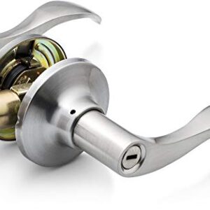 Berlin Modisch Entrance Lever Door Handle [Lock with Two Keys] for Office or Front Door with a Satin Nickel Finish, Reversible for Right & Left Side, Entry Lever Classic Series