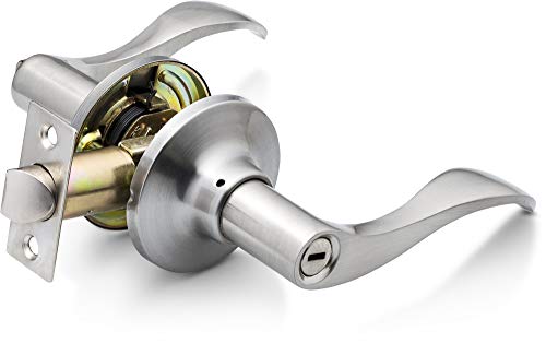 Berlin Modisch Entrance Lever Door Handle [Lock with Two Keys] for Office or Front Door with a Satin Nickel Finish, Reversible for Right & Left Side, Entry Lever Classic Series