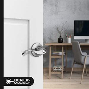 Berlin Modisch Entrance Lever Door Handle [Lock with Two Keys] for Office or Front Door with a Satin Nickel Finish, Reversible for Right & Left Side, Entry Lever Classic Series