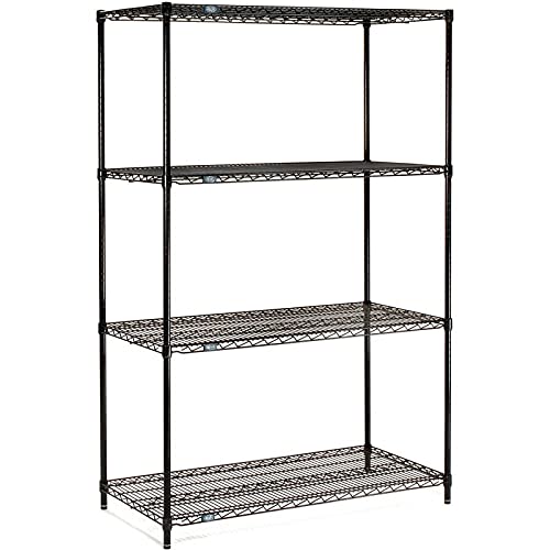 Nexel 24" x 42" x 74", 4 Tier Adjustable Wire Shelving Unit, NSF Listed Commercial Storage Rack, Black Epoxy Finish, leveling feet