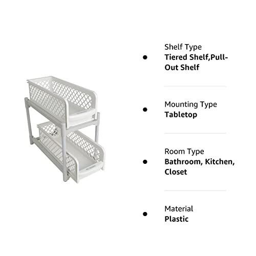 Fox Valley Traders 2 tier Sliding Shelves, One Size Fits All, White