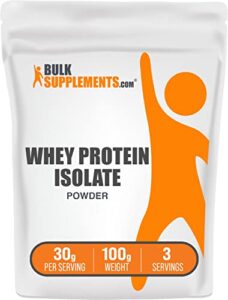 bulksupplements.com whey protein isolate powder - pure protein powder - flavorless protein powder - whey protein - 30g per serving, 3 servings of unflavored protein powder (100 grams - 3.5 oz)