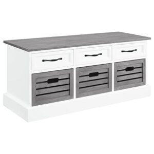coaster home furnishings alma 3-drawer storage bench white and weathered grey