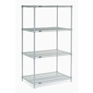 nexel adjustable wire shelving unit, 4 tier, nsf listed commercial storage rack, 21" x 30" x 63", silver epoxy