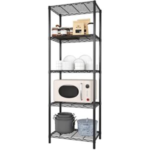 jeroal 5-tier wire shelving unit, multipurpose standing storage shelves metal display rack for pantry laundry bathroom kitchen garage closet organization,350lbs capacity,13.8" d×21" w×61" h,black