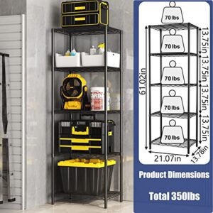 JEROAL 5-Tier Wire Shelving Unit, Multipurpose Standing Storage Shelves Metal Display Rack for Pantry Laundry Bathroom Kitchen Garage Closet Organization,350LbS Capacity,13.8" D×21" W×61" H,Black