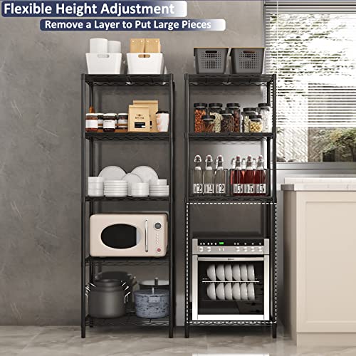 JEROAL 5-Tier Wire Shelving Unit, Multipurpose Standing Storage Shelves Metal Display Rack for Pantry Laundry Bathroom Kitchen Garage Closet Organization,350LbS Capacity,13.8" D×21" W×61" H,Black