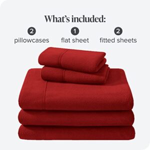 Bare Home Super Soft Fleece Sheet Set - Split King Size - Extra Plush Polar Fleece, No-Pilling Bed Sheets - All Season Cozy Warmth (Split King, Red)