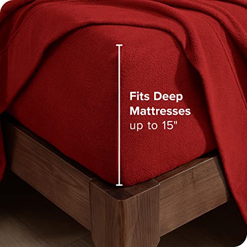 Bare Home Super Soft Fleece Sheet Set - Split King Size - Extra Plush Polar Fleece, No-Pilling Bed Sheets - All Season Cozy Warmth (Split King, Red)