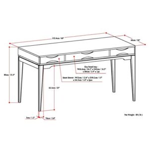 SIMPLIHOME Harper SOLID WOOD Mid Century Modern 60 inch Wide Home Office Desk, Writing Table, Study Table Furniture in Walnut Brown with 2 Drawers