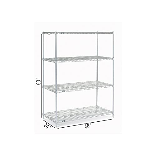 Nexel 24" x 48" x 63", 4 Tier, NSF Listed Adjustable Wire Shelving, Unit Commercial Storage Rack, Silver Epoxy, Leveling feet