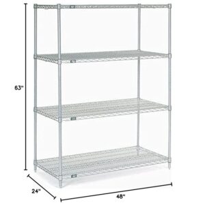 Nexel 24" x 48" x 63", 4 Tier, NSF Listed Adjustable Wire Shelving, Unit Commercial Storage Rack, Silver Epoxy, Leveling feet