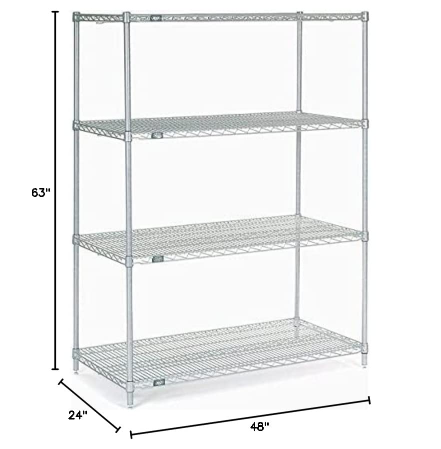 Nexel 24" x 48" x 63", 4 Tier, NSF Listed Adjustable Wire Shelving, Unit Commercial Storage Rack, Silver Epoxy, Leveling feet