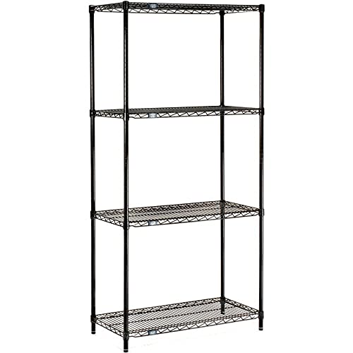 Nexel 24" x 30" x 74", 4 Tier Adjustable Wire Shelving Unit, NSF Listed Commercial Storage Rack, Black Epoxy Finish, Leveling feet