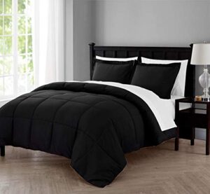 vcny home - queen bed in a bag, reversible 7-piece bedding set, stylish room decor (lincoln black/white, queen)