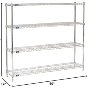 Nexel 14" x 60" x 63", 4 Tier Adjustable Wire Shelving Unit, NSF Listed Commercial Storage Rack, Chrome Finish, leveling feet