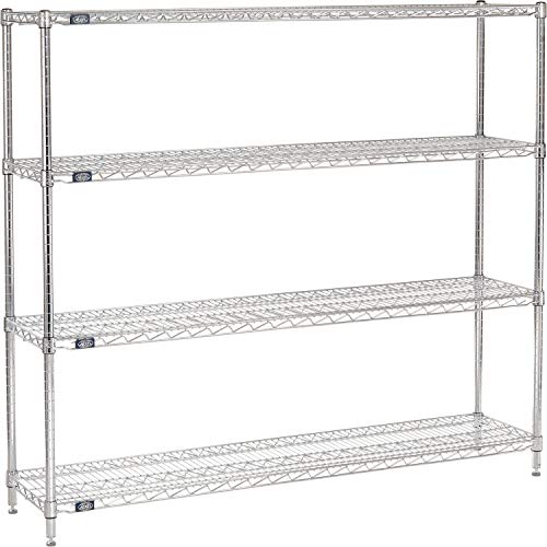 Nexel 14" x 60" x 63", 4 Tier Adjustable Wire Shelving Unit, NSF Listed Commercial Storage Rack, Chrome Finish, leveling feet