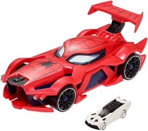 hot wheels marvel spider-man web-car launcher with movement-activated eyes & 1:64 scale toy character car [amazon exclusive]