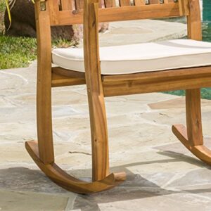 Christopher Knight Home Selma Acacia Rocking Chairs with Cushions, 2-Pcs Set, Teak Finish