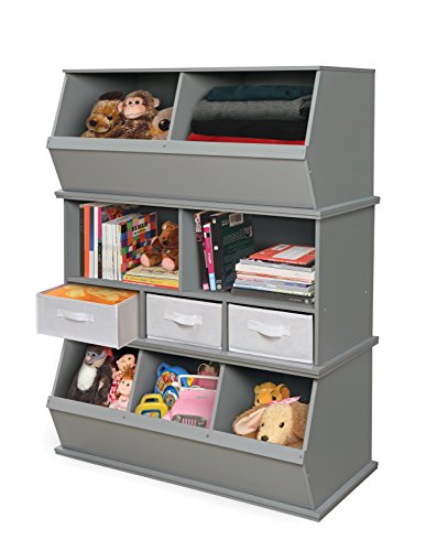 Stackable 5 Shelf Storage Organizing Cubby with 3 Fabric Baskets