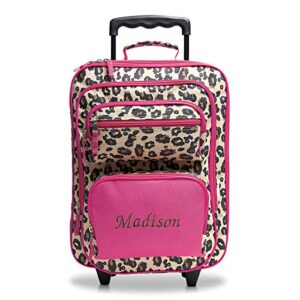 lillian vernon personalized rolling luggage for kids leopard spots design, 5" x 12" x 20"h